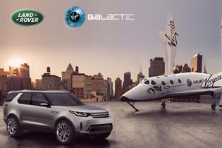 Land Rover: Discovery Vision vehicle pictured alongside a full-size replica of SpaceShipTwo