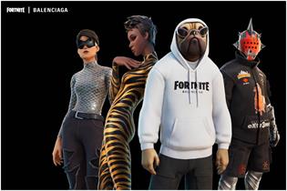 Ramirez, Doggo, and other Fortnite characters wearing the Balenciaga Fit Set