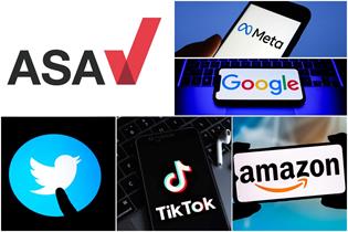 The logos of the ASA, Meta, Google, Amazon, TikTok and Twitter