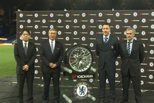 Chelsea FC: Jose Mourinho with his customary cheer on the Yokohama shirt deal
