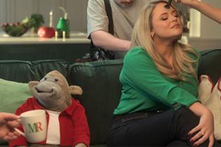 Monkey and Emily Atack getting make up done