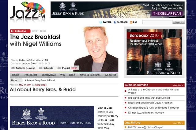 Berry Bros & Rudd: sponsors Jazz FM homepage