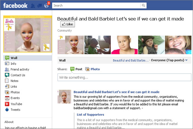 Facebook: mothers call for bald Barbie