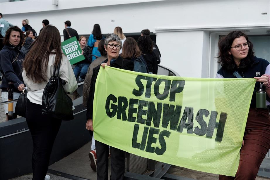 A group of protesters demonstrating against Shell