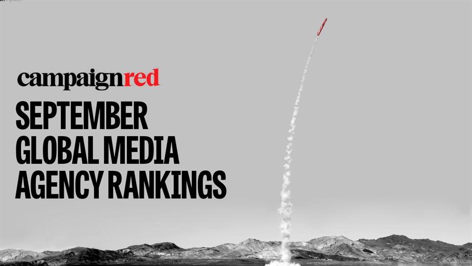 A rocket taking off with the text overlaid "September global media agency rankings" 