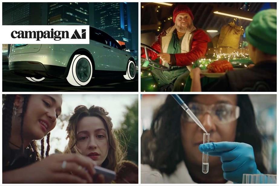 Four pics in one, top left Michelin, top right Morrisons xmas ad, bottom left Samsung, bottom right Pfizer  