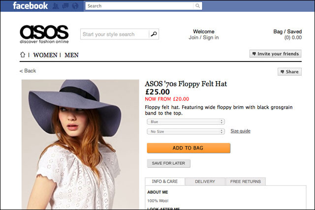 Asos: one of the first brands in Europe to launch an integrated Facebook Store