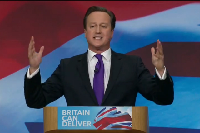 Conservative Party: leader David Cameron during his keynote speech