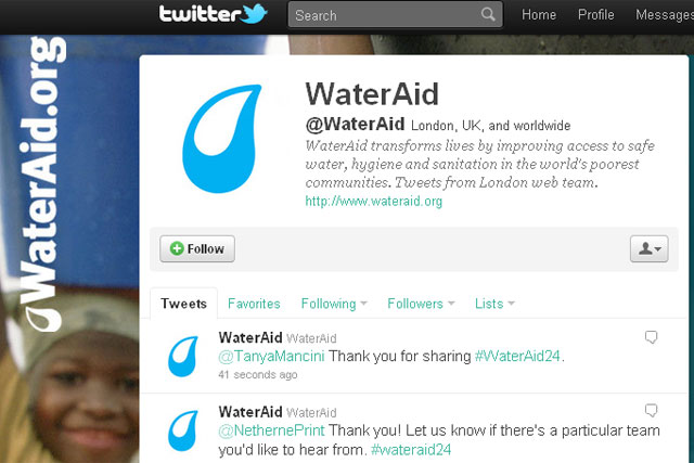 WaterAid: runs 24-hour Twitterthon