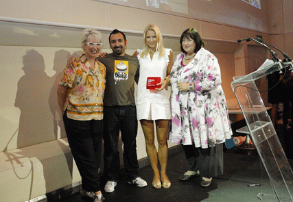 Host Jenny Eclair (left) and Thinkbox chief executive Tess Alps (right) present the Grand Prix to Zenith