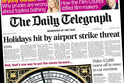 The Daily Telegraph: reports threat of airport strikes while brands continue holiday campaigns