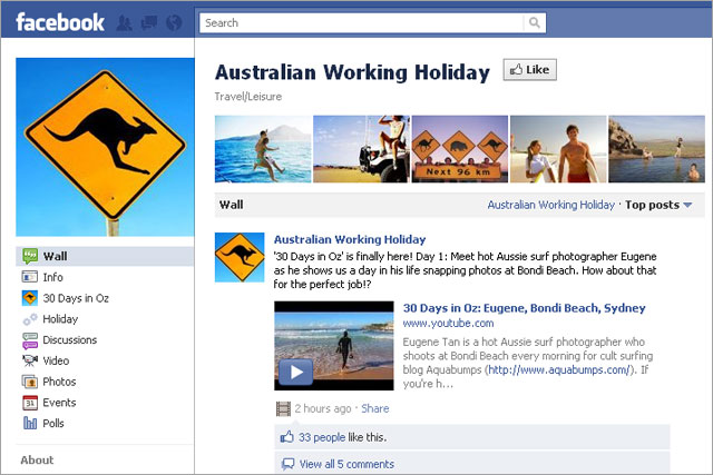 Tourism Australia: kicks off Facebook push
