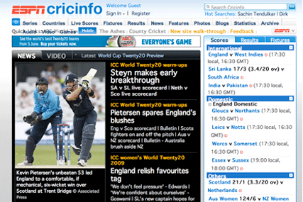 ESPN: relaunched cricket website