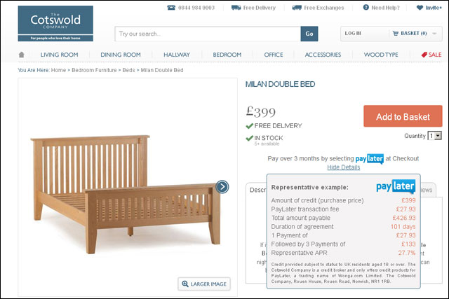 Cotswold: furniture retailer introduces Wonga's PayLater service 