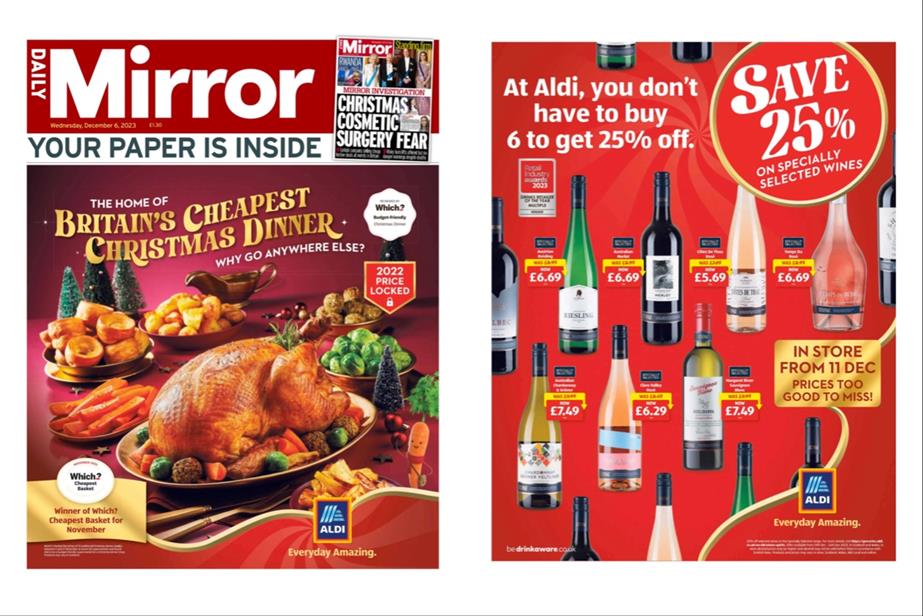 A wraparound ad for Aldi that claimed the supermarket offered 'Britain's cheapest Christmas dinner'