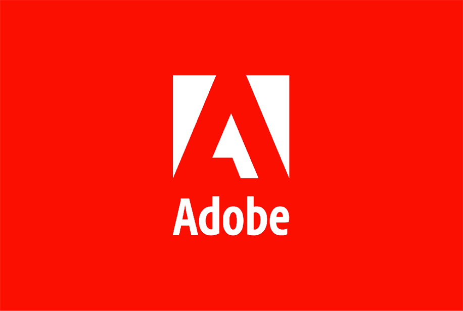 A white Adobe logo on a red background