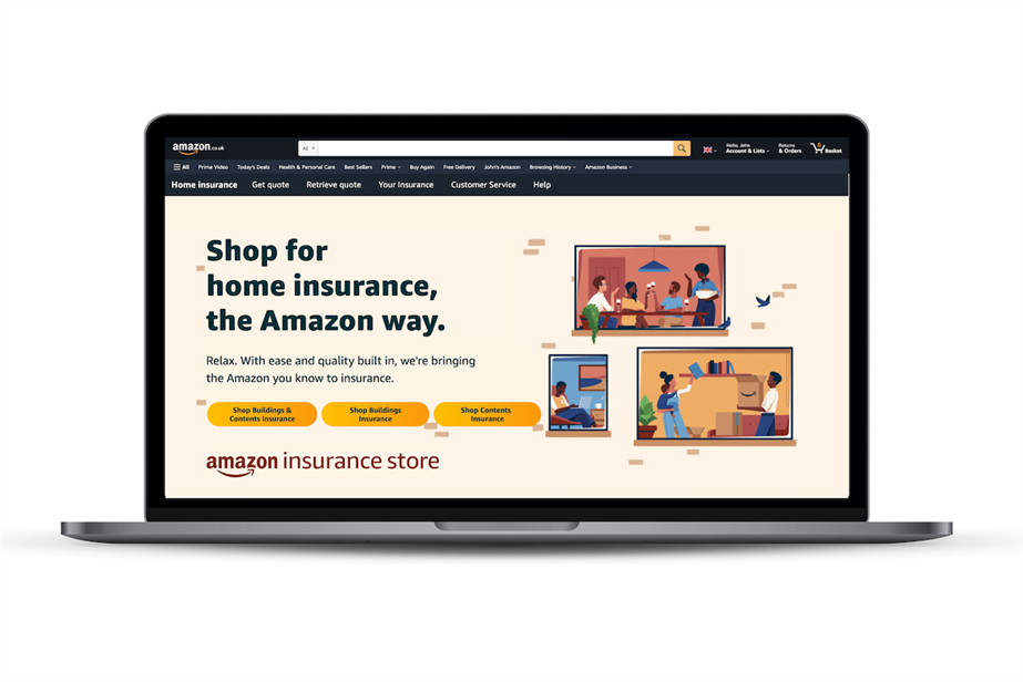 A picture of a laptop computer with its screen showing Amazon's Insurance Store webpage
