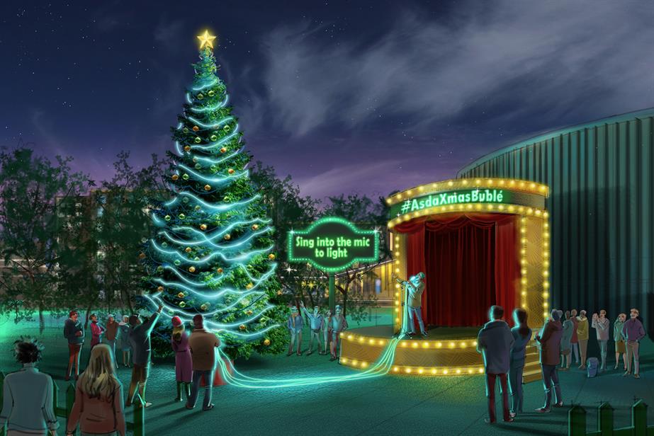 A concept illustration of the Michael Buble-powered Asda Christmas tree