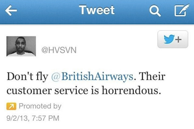 British Airways: disgruntled customer Hasan Syed paid for a Promoted Tweet