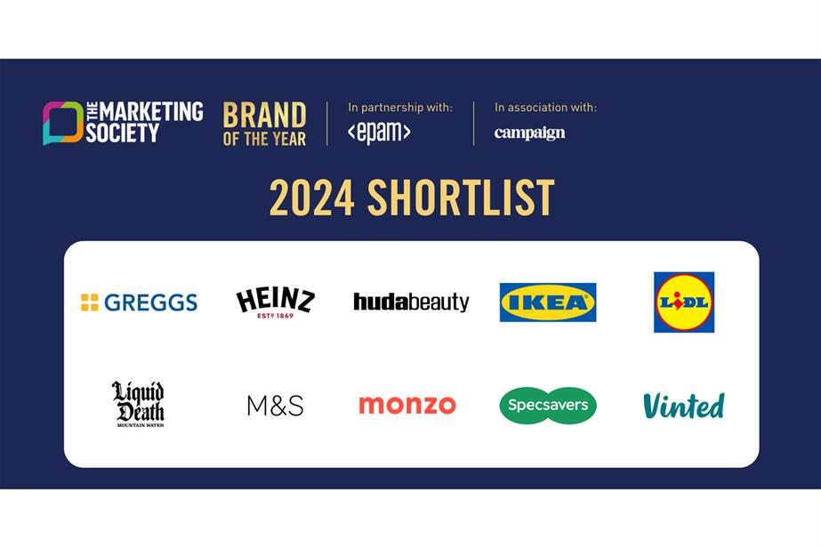 Logos of 10 brands shortlisted for Marketing Society award