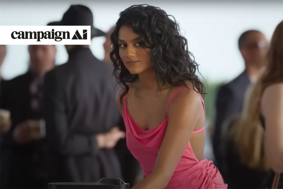 Nespresso ad with actress Simone Ashley in pink dress