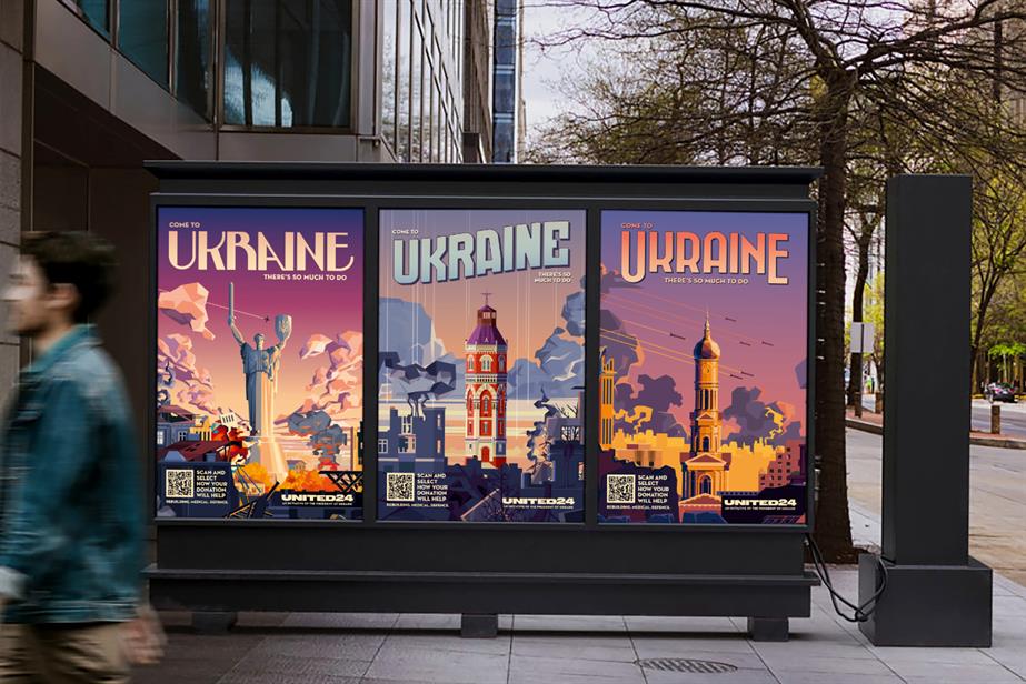 Ukraine posters with copy saying come to Ukraine there's so much to do