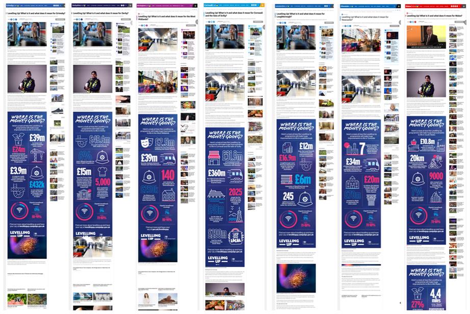 A collage of ads for the Department for Levelling Up, Housing and Communities, banned by the ASA
