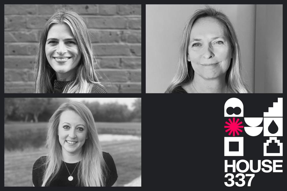 Collage of House 337 logo and Victoria Fischer, Sue Lee-Stern and Liz Boothby 