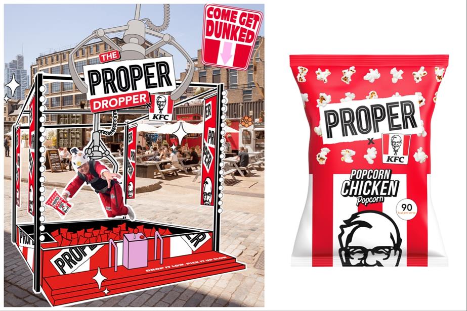 The Proper Dropper over-sized arcade-style installation and a limited edition bag of KFC flavoured Popcorn Chicken