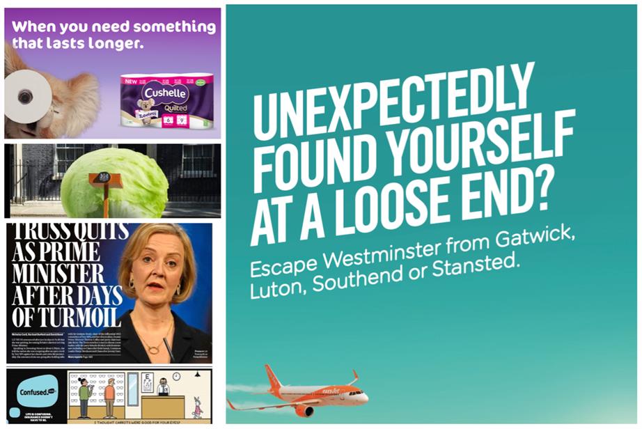 Ads for Cushelle, EasyJet, Confused.com and the Daily Star, all of which riffed on Liz Truss's short stint as PM