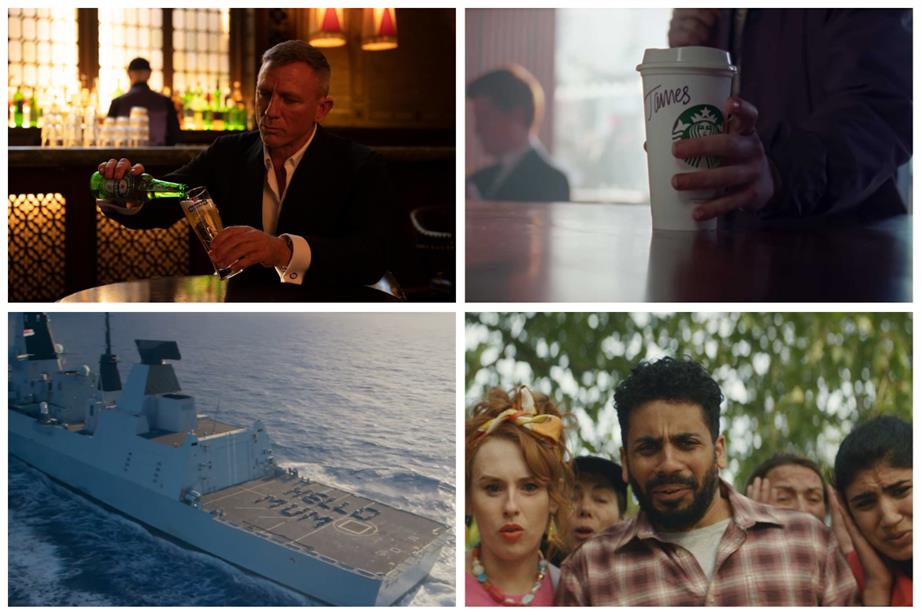 Clockwise from top left: Heineken, Starbucks, National Lottery and Royal Navy
