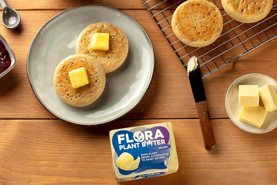 Flora plant butter on crumpets