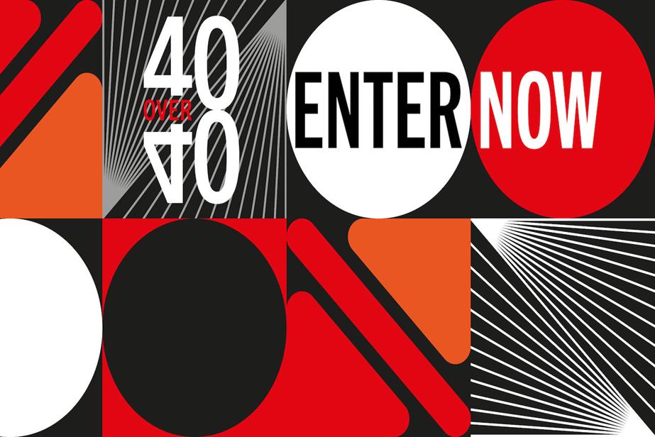 Logo for Campaign 40 Over 40 awards against black, red and orange background 