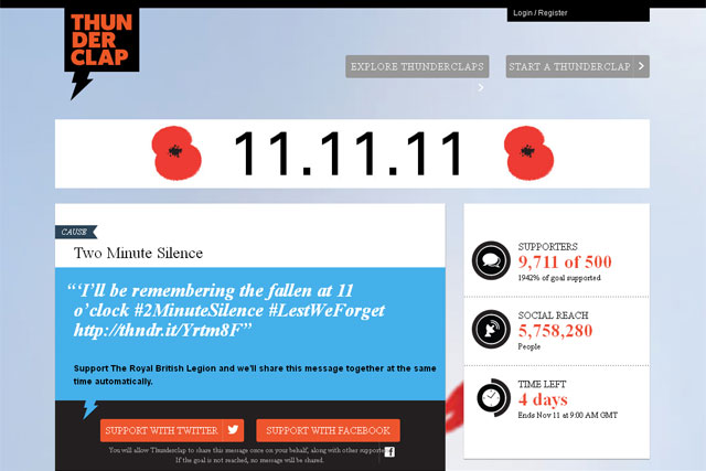 Royal British Legion: runs Thunderclap campaign