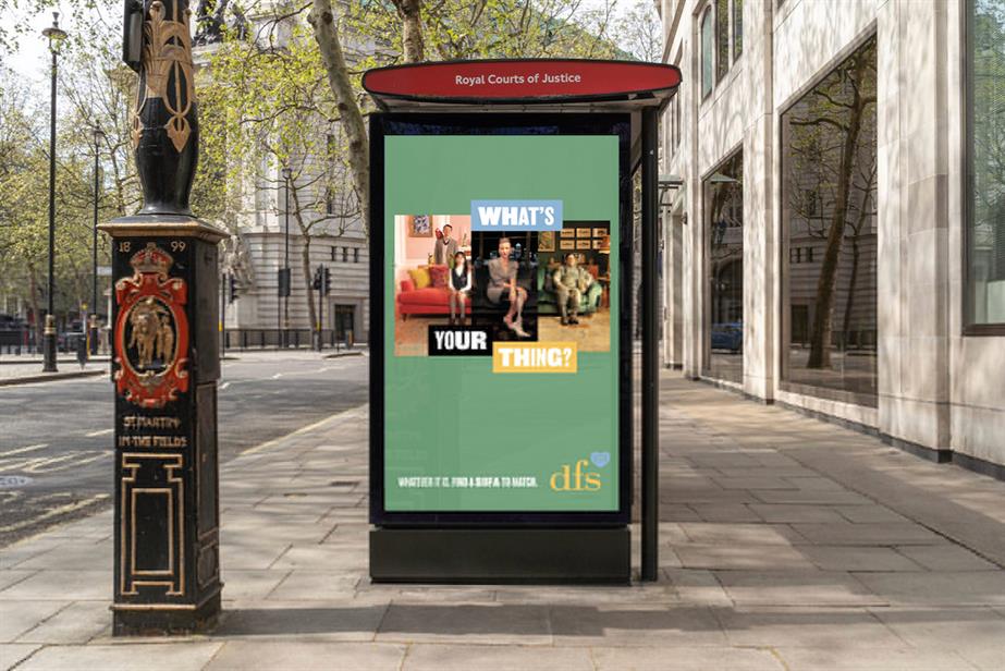 An ad for DFS on a bus shelter.