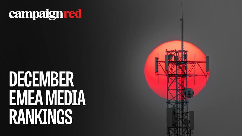 A phone tower with the text "December EMEA media rankings" 