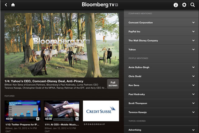 Bloomberg Television+: iPad app is sponsored by Credit Suisse