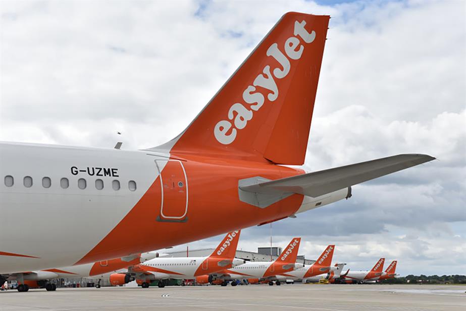 The tail of an EasyJet plane. Getty Images