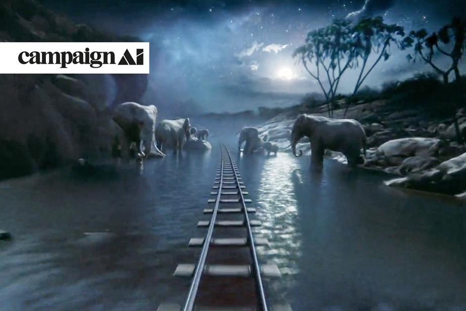 Railway track in the wild as part of DB ad