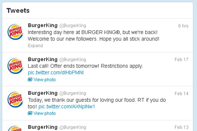 Burger King: regains control of its Twitter account