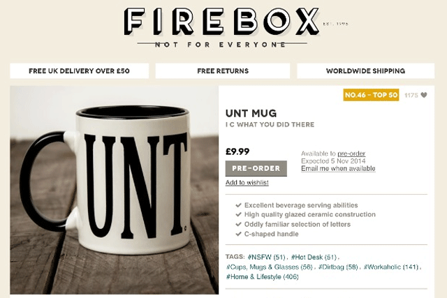 Firebox: the retailer is accused of causing offence with ‘unt’ mug