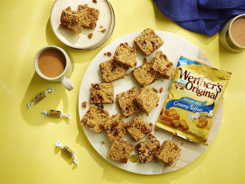 Werther's Original sugar-free sweets next to oat bars