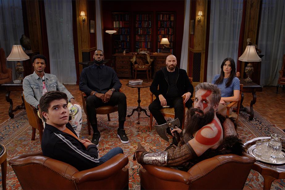 The cast of TV ad for ‘God of War Ragnarok', Ben Stiller, John Travolta and Le Bron James