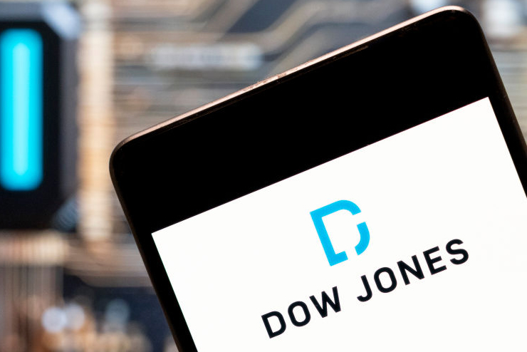 The Dow Jones logo on a smartphone screen