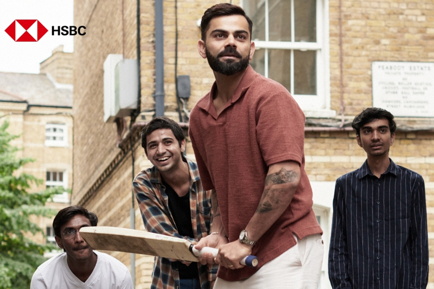 Indian cricketer Virat Kohli batting in an ad for HSBC