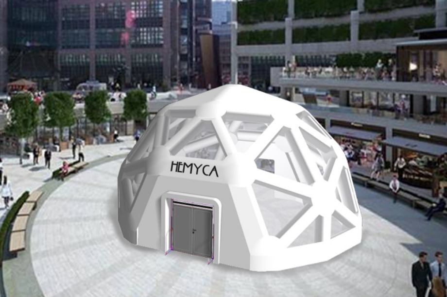 A computer-generated image (CGI) of Hemyca's pop-up store and installation at Broadgate Circle