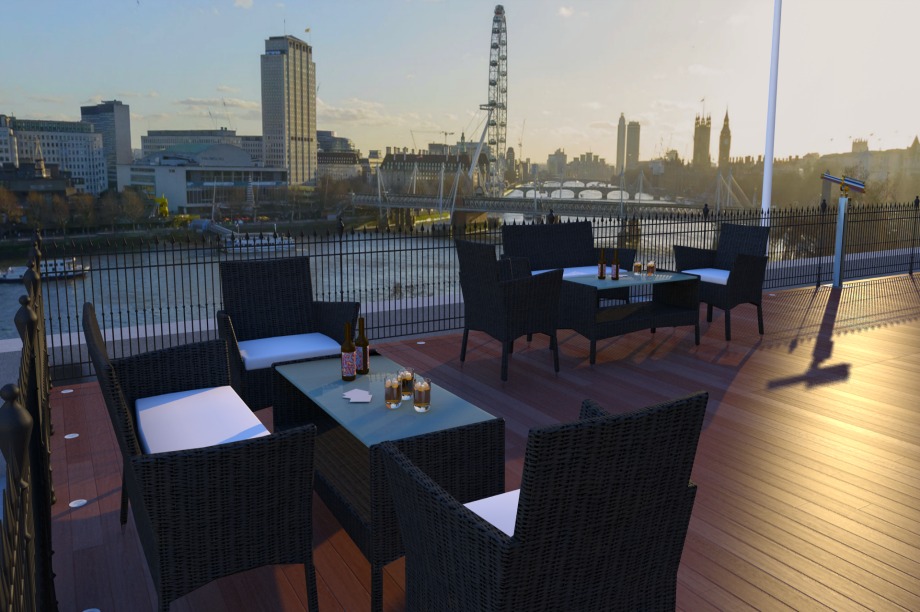 The terrace offers views across to the South Bank and the London Eye
