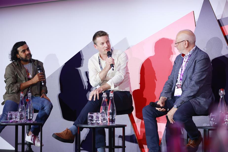 Panel of 3 people on stage at Media 360