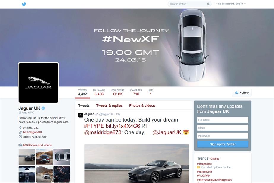 Jaguar: the car manufacturer’s UK Twitter page