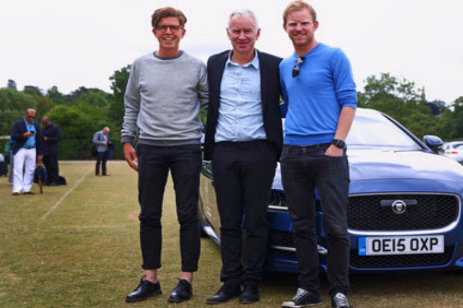 Tom Payne and Nick Webb with their 'secret chauffeur', US tennis champion John McEnroe (centre)